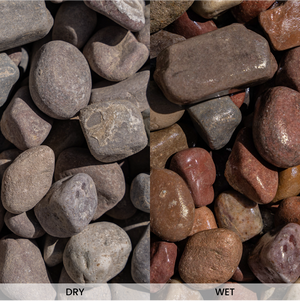 These colored landscaping rocks from Kilgore Landscape Center are Rainbow Beach Cobble 1-1/2"